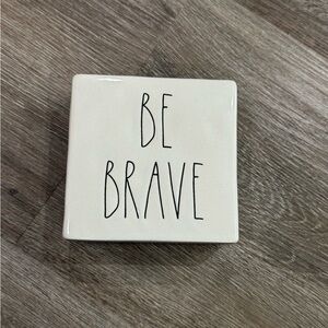 Rae Dunn “Work Hard / Be Brave” Double-Sided Ceramic Plaque Sign 4x4